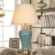 Винтажная настольная лампа для спальни, китайская настольная лампа для гостиной, для свадебного украшения, керамическая художественная настольная лампа