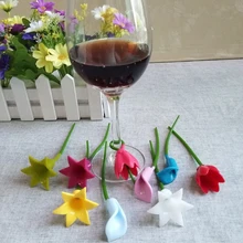6 шт. цветы вина метка на чашку силиконовые этикетки вечерние, специальные стеклянные чашки распознаватель инструменты для бокала вина(случайный