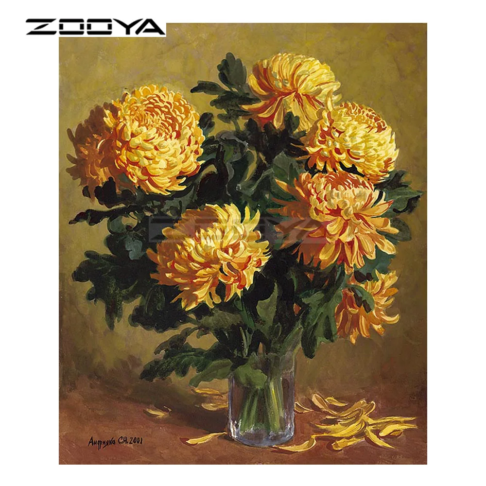 ZOOYA 5D DIY Алмазная вышивка Хризантема Цветочная ваза Картина Вышивка крестом