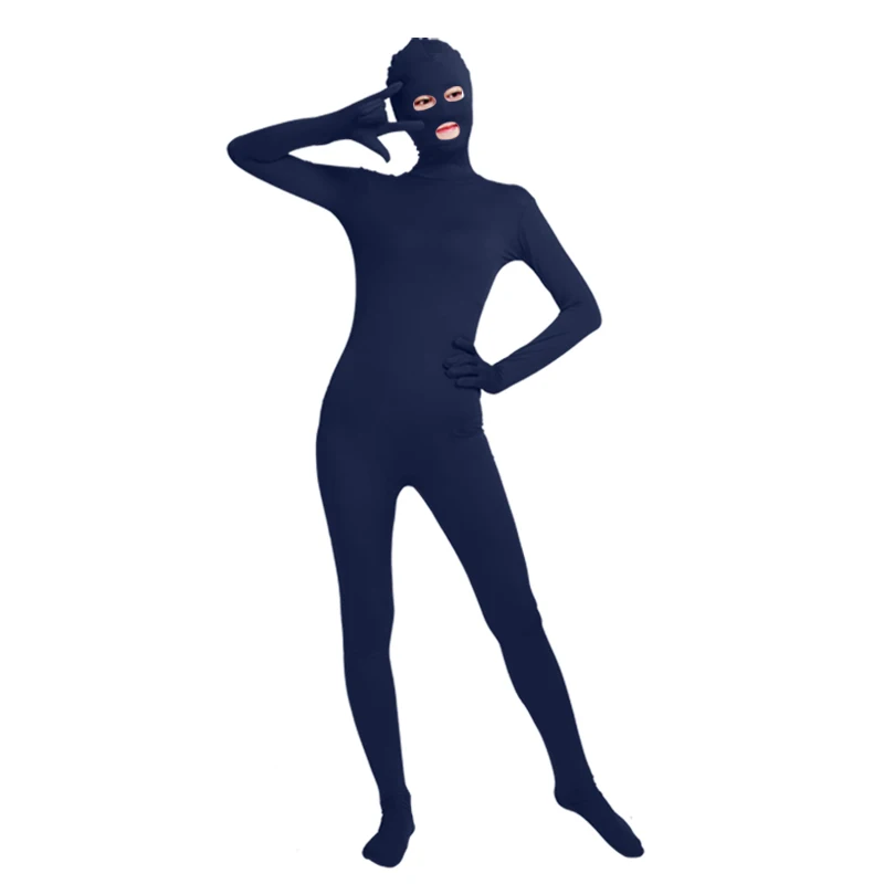 Ensnovo унисекс косплей нейлон спандекс зентай боди костюмы лайкра черный костюм глаза рот открытый Unitard Косплей Вечерние - Цвет: Navy