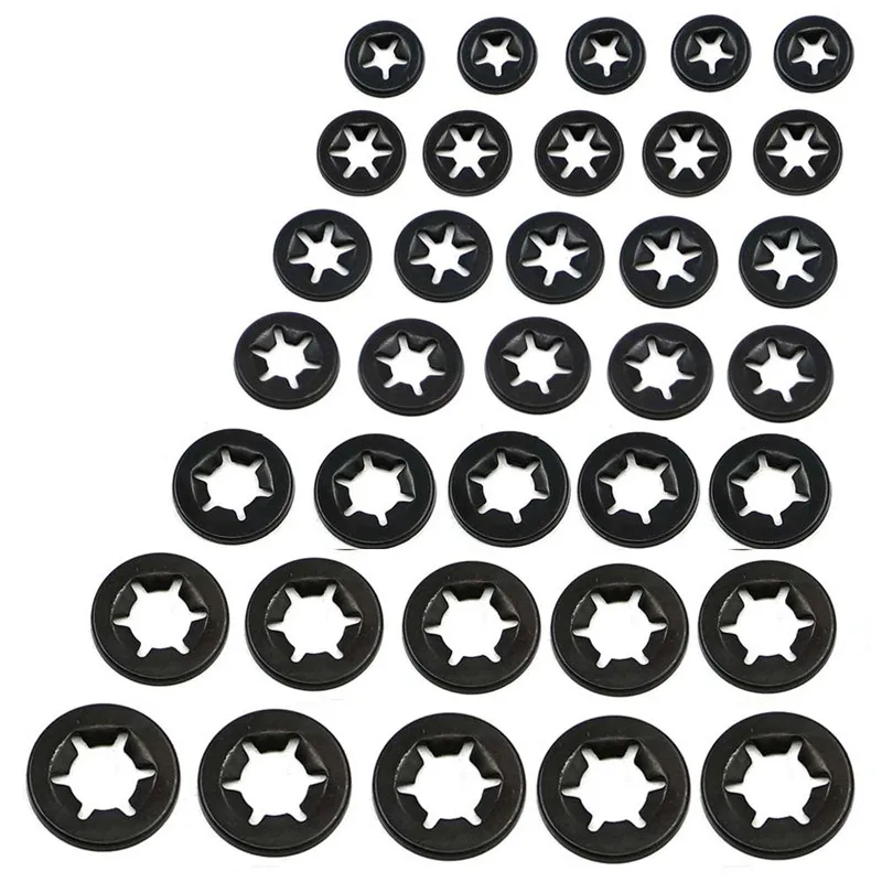 

In stock 7 Sizes Push Nut Quicklock Starlock Star Lock Washer Assortment Quenching Speed Flat Shaft Fastener Hardware Gasket