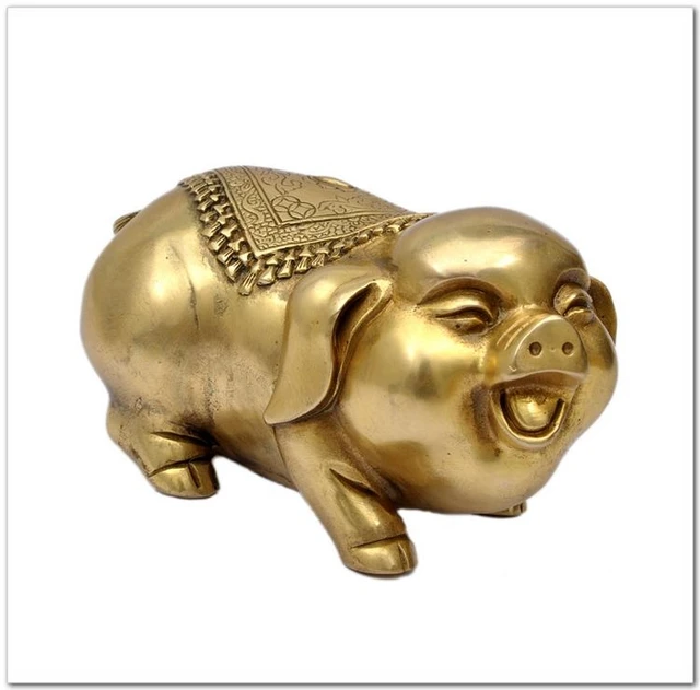 Chinese Folk Handmade Fengshui Art Golden Pig Statuein Figurines
