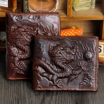 

2016 FREE SHIPPING new vintage men Genuine leather wallets Dragon Pattern cowhide High quality Purse for men