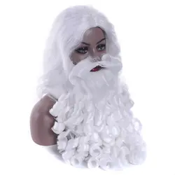 Soowee Рождественский костюм Санта Клаус парик и борода Синтетические волосы белый Косплэй Искусственные парики для Рождество Хэллоуин
