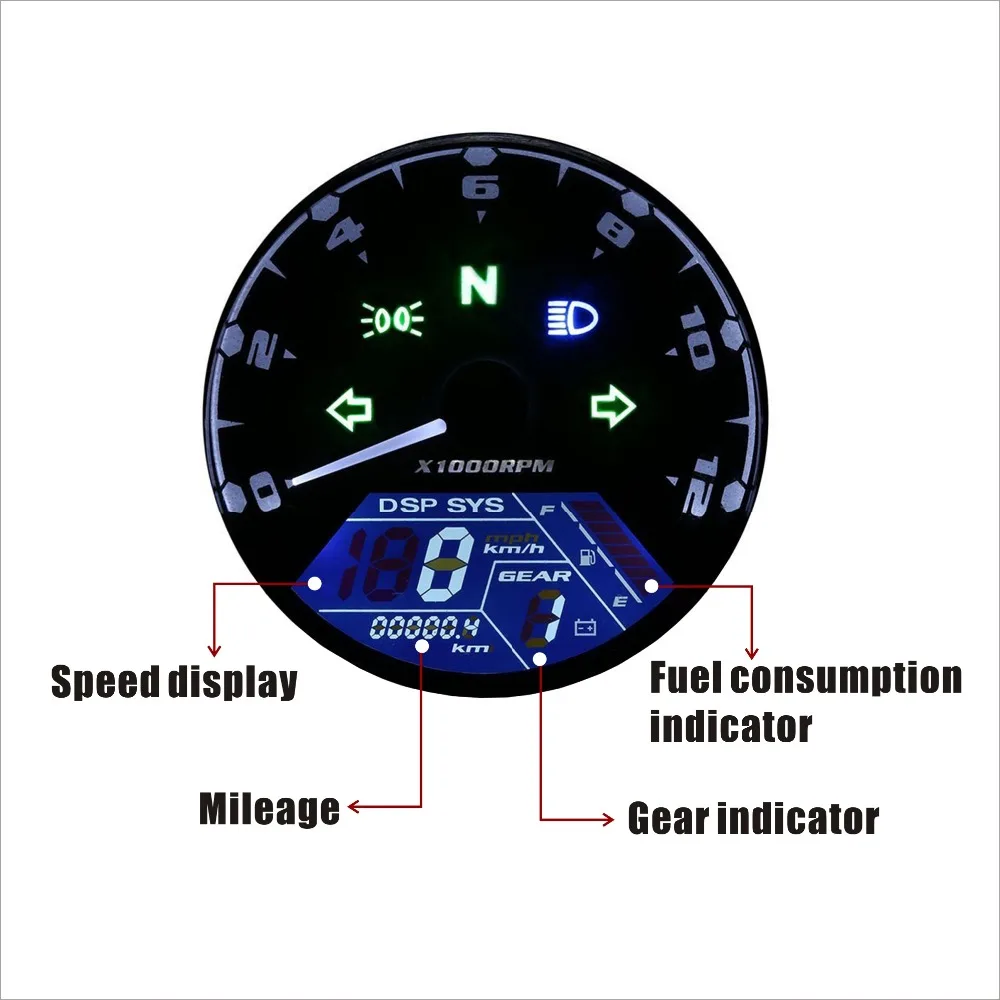 IZTOSS миль в час)/KMH 124MPH/199kmh 12000 об/мин ЖК-дисплей цифровой спидометр тахометр одометр спидометр для 4-х тактный 1/2/4 цилиндра мотоцикла