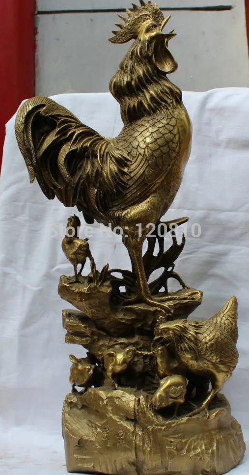 

EE@@++AA 23 Chinese Zodiac Year Pure Brass Family Cock Rooster Biddy Hen Chick Statue