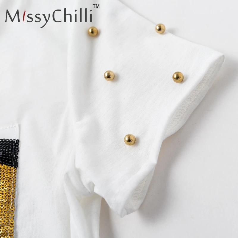 Женская футболка с блестками MissyChilli черная Повседневная коротким рукавом и
