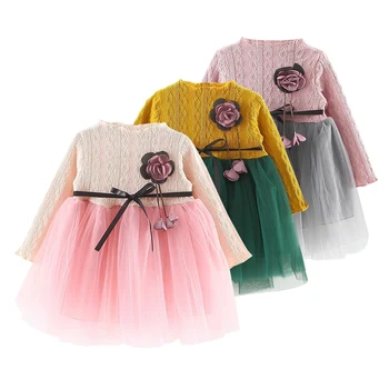 

Spring Autumn Kids Clothes Cute Floral Pageant Long Sleeve Mesh Yarn Children Outfits Clothing Princess Dress for Girl