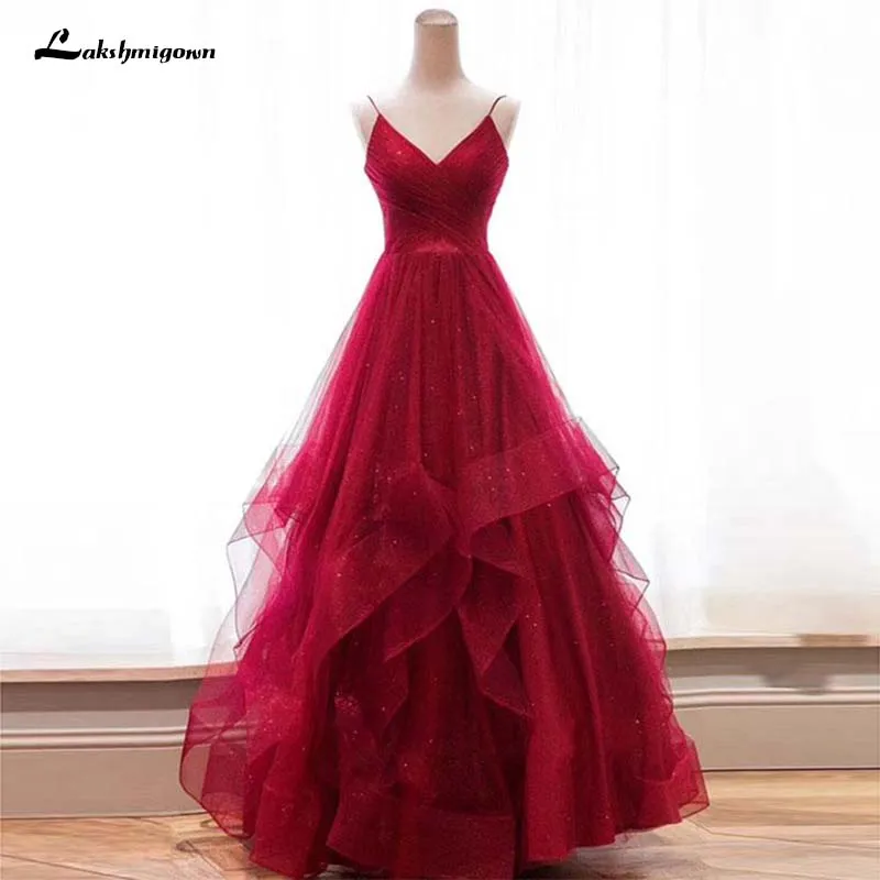 

Burgundy V neck Shiny Tulle Wedding Dress 2019 Bridal Dresses with Ruched Zipper Back Wedding Gown Vestido De Noiva