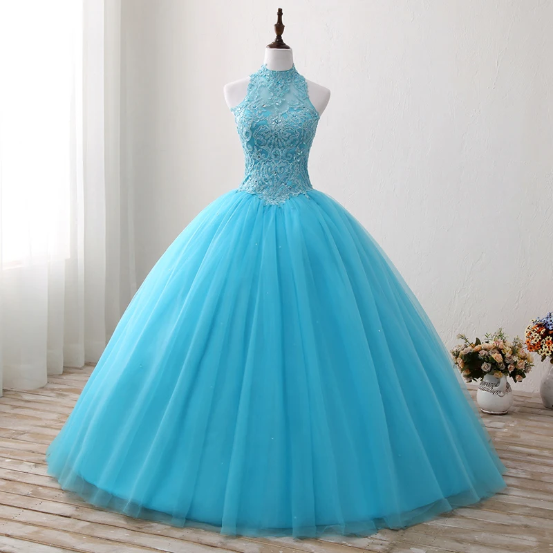 Голубое Бальное платье из тюля с кристаллами 15 Anos бальное Quinceanera милые платья 16