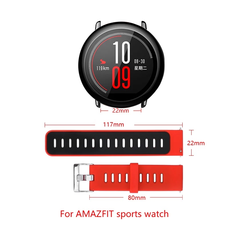 

Band width 22mm Silicone Strap For AMAZFIT Sports Watch Replacement Wristband AMAZFIT Watch Sports Strap Porous adjustable size