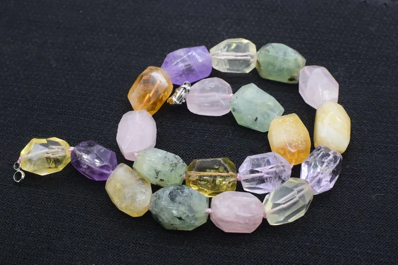 

Amethyst/citrine/prehnite/lemon quartz/rose quartz/ baroque faceted 15-20mm necklace 17" nature FPPJ beads wholesale