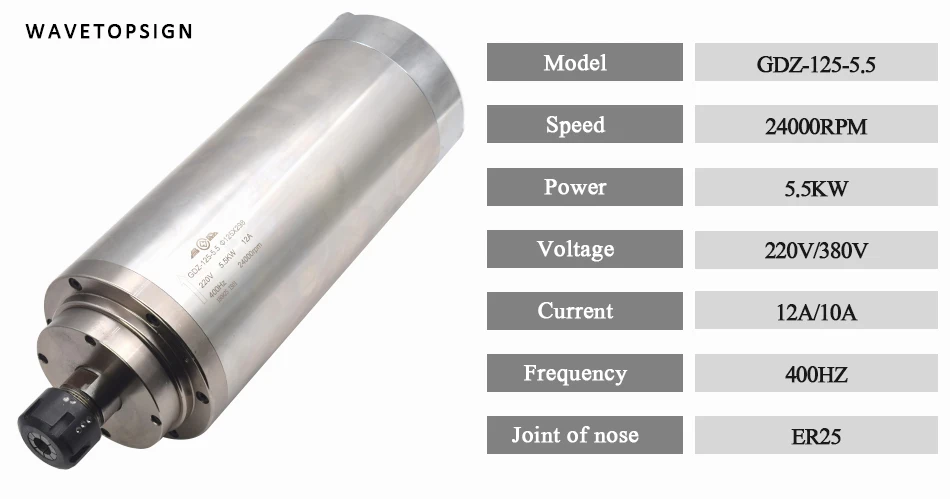 WaveTopSign камень гравировальный станок шпинделя GDZ-125-5.5 5.5KW 220 V ER25 смазки водяного охлаждения 400 Гц 24000R/мин