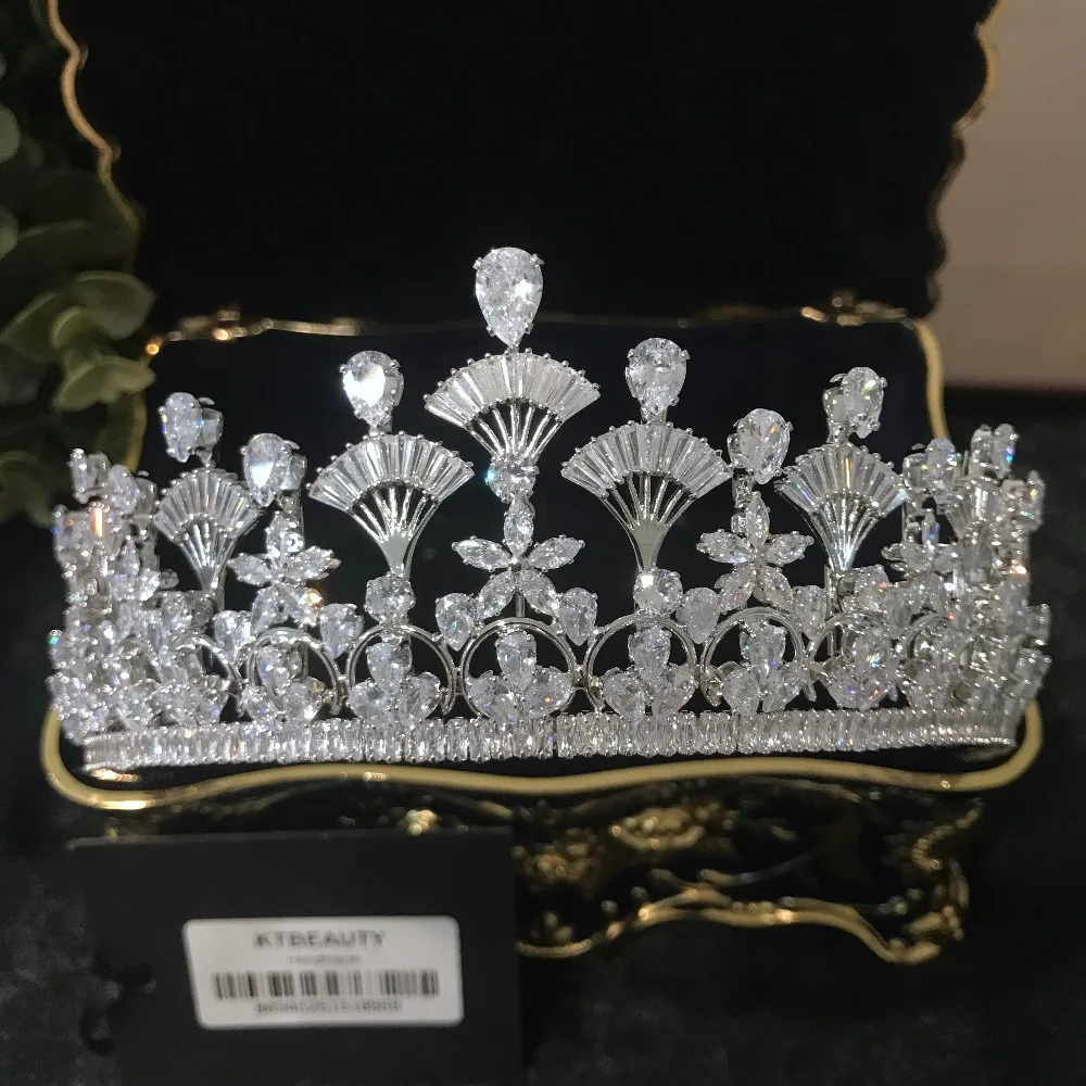 

New Rhinestone Silver Zircon Crown Custom Made Big Tiara Headpiece Royal Bridal Wedding Dressing Crown Accessory Women Jewelry