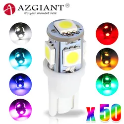 AZGIANT высокое Яркость 50 шт. T10 5x5050 SMD светодио дный огни автомобиля светодио дный W5W 194 168 Авто лампочки для автомобиля, авто автомобиль