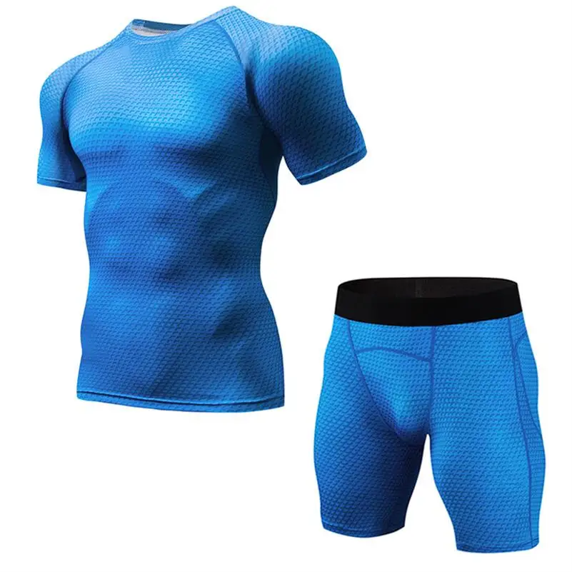 Мужская летняя спортивная одежда для спортзала, быстросохнущие баскетбольные колготки, тренировочная футболка с коротким рукавом и длинным рукавом, набор эластичных сил для бега - Цвет: Photo Color