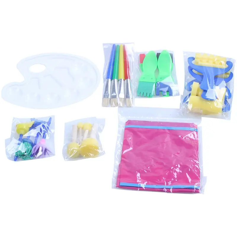 

Children's set of painting tools to learn how to make crafts, includes sponge brushes, palette and apron, 22 pieces Welcome