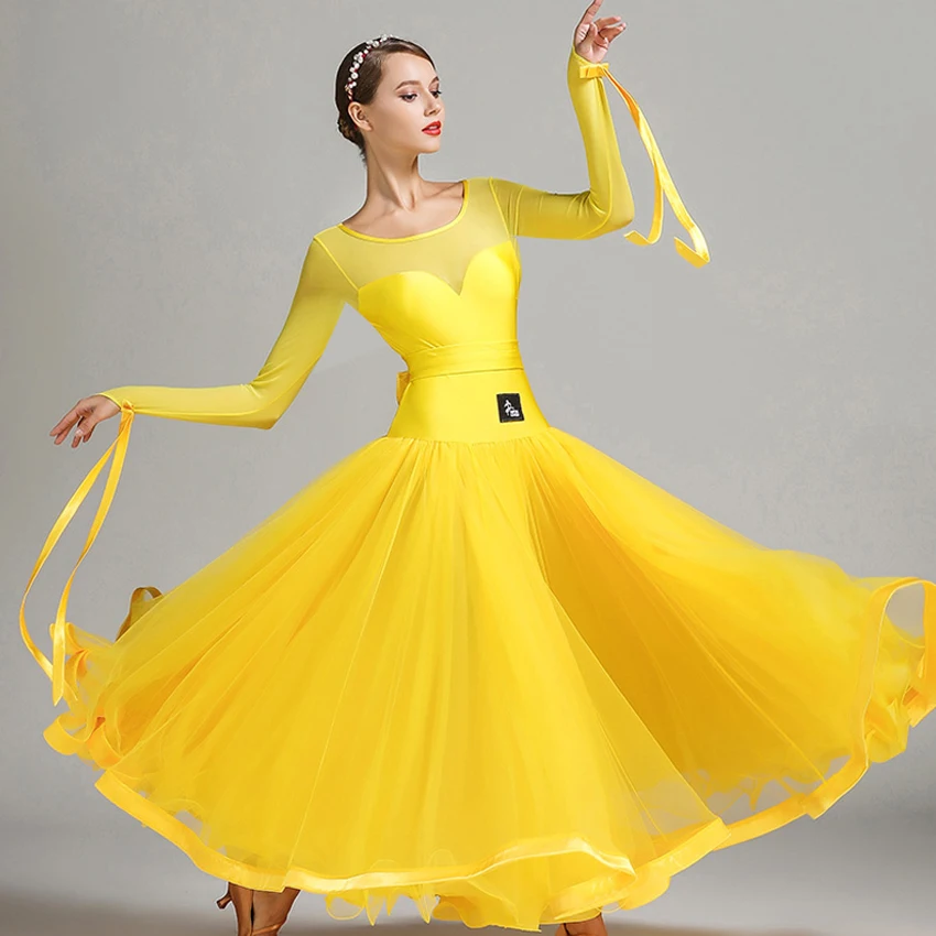 

yellow standard ballroom dress women waltz dress fringe Dance wear ballroom dance dress modern dance costumes flamenco dress