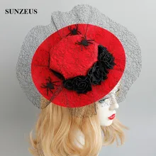 Красная Свадебная шляпа обручение головной убор черная сетка паук Хэллоуин Макияж шляпы для вечерние FJ-186