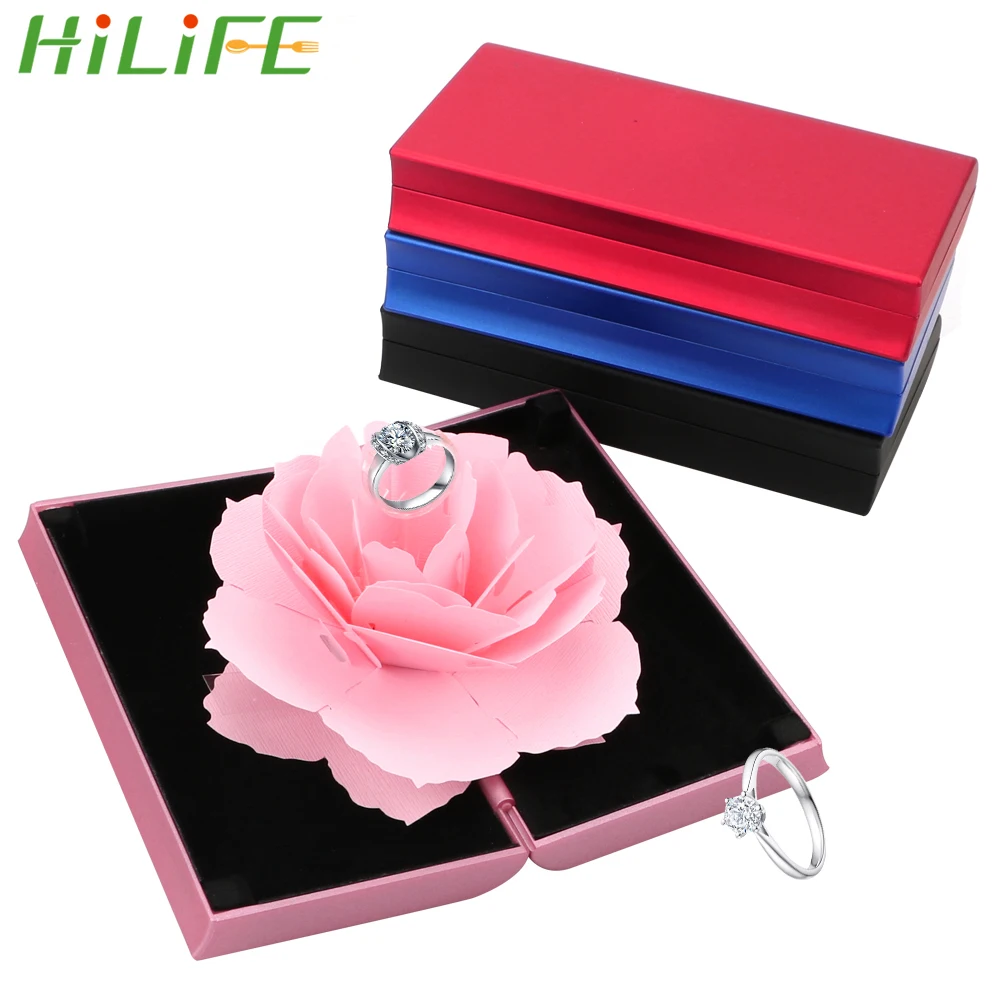 

HILIFE Foldable Rose Ring Box Jewelry Creative Gift Jewelry Display Boxes Gift Box For Rings 1pcs Valentine's Day Wedding