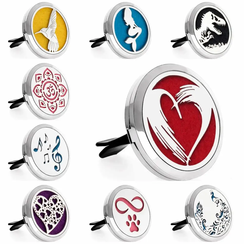 

heart peacock 35mm 316L Stainless Steel Car Diffuser Locket Vent Clip Essential Oil Aromatherapy Perfume Locket 10pcs Pads Gift