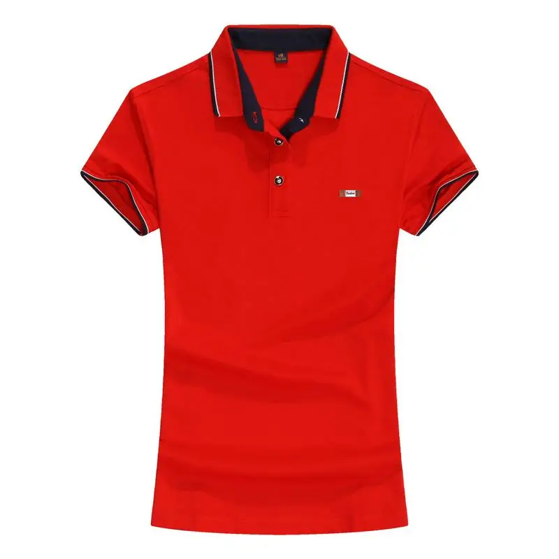 Высокое качество летние женские рубашки поло с коротким рукавом повседневные хлопковые брендовые рубашки поло с отворотом модные облегающие Женские топы