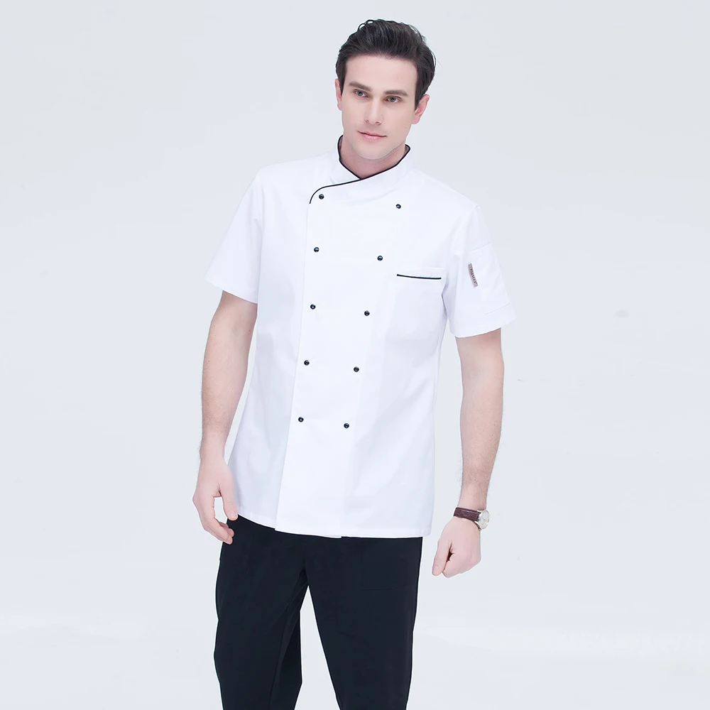 Высокое качество белый M-3XL оптовая продажа женщин мужчин с коротким рукавом двубортный кухня рабочая одежда верхняя одежда для повара