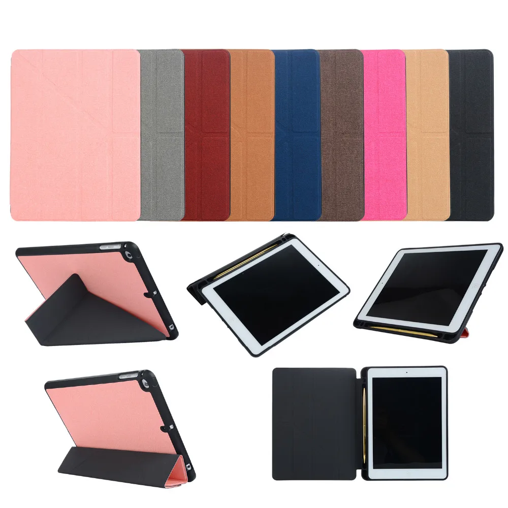 

Ultra Slim Transformer Cloth Stand TPU+PU Leather Smart Pen Holder Cover Funda Case For Apple iPad 9.7 2018 2017 Air Air2 Tablet