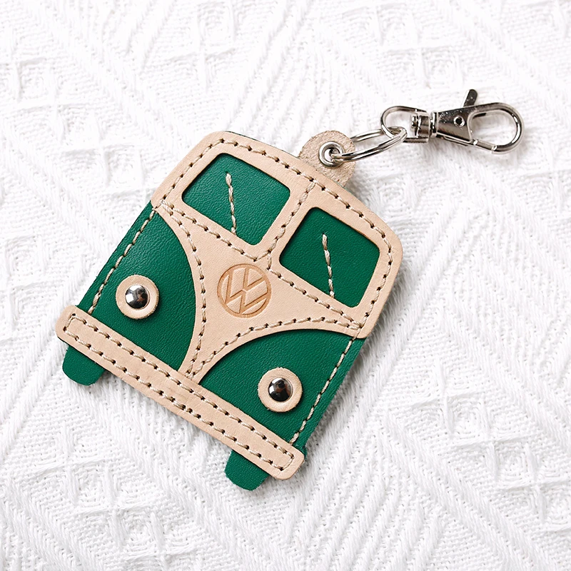 

Genuine Leather Mini Card Holder Guitar Picks Bag Key Chain Handbag Decorations Bus Shaped Leather Case for Mini Bus Card
