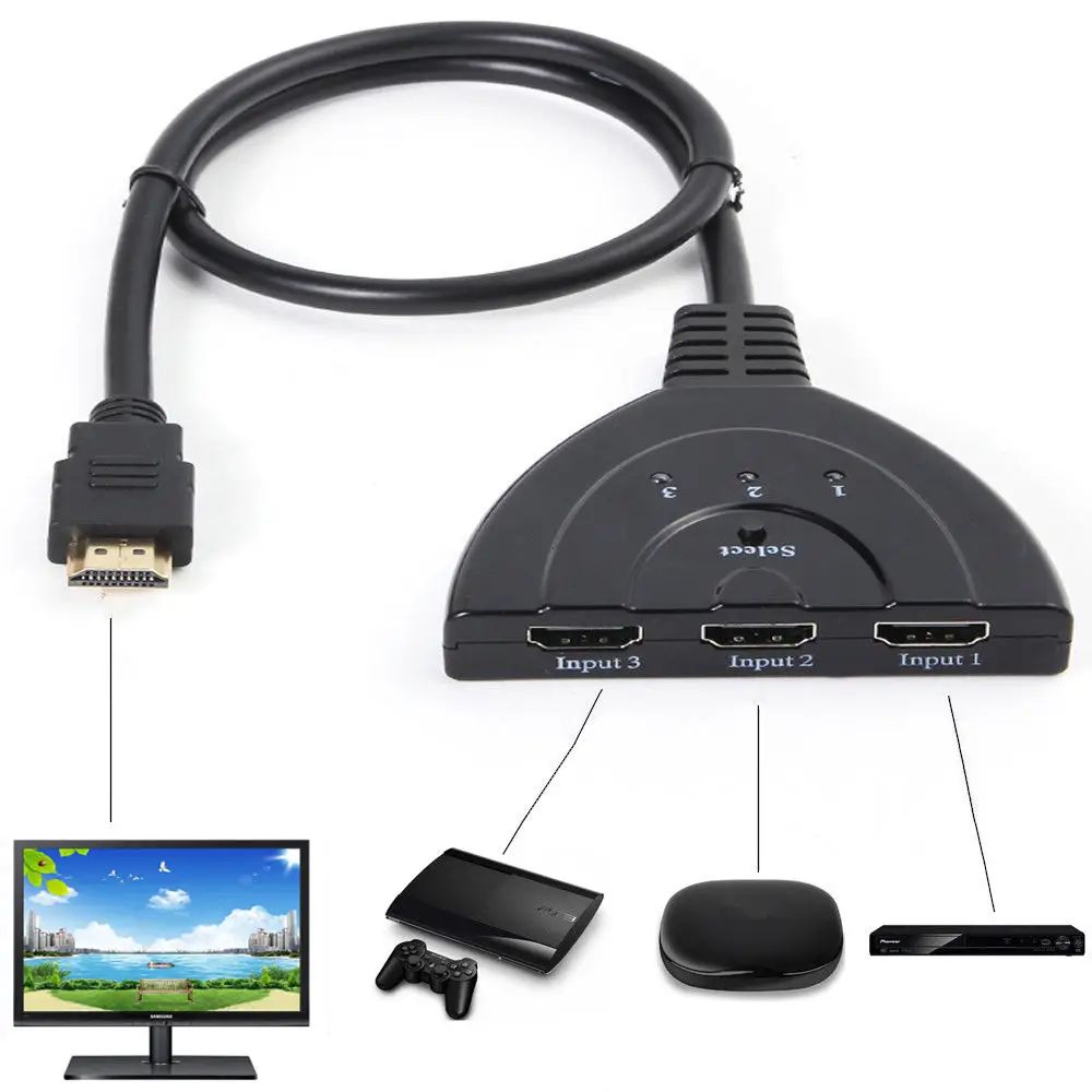 1080P HDMI-compatible Port MALE to 3 FEMALE Splitter Cable 3 IN 1 OUT for  HDTV DVD Xbox 360