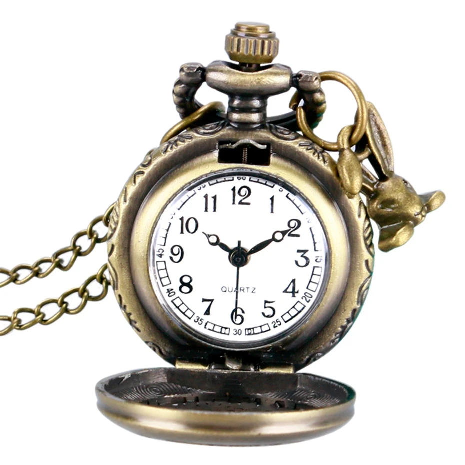 Retro Bronze Alice In Wonderland Drink Me Tag Women Rabbit Flower Pocket Watch Necklace Pendant Novelty Christmas Gifts Girl Boy 2017 2018 Men Women (7)
