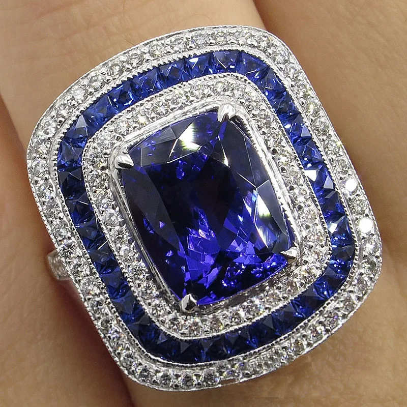 

Fashion Blue White Square Crystal Zircon Rings for Women Wedding Finger Ring Jewelry Anillos Engagement Accessories Bijoux Femme