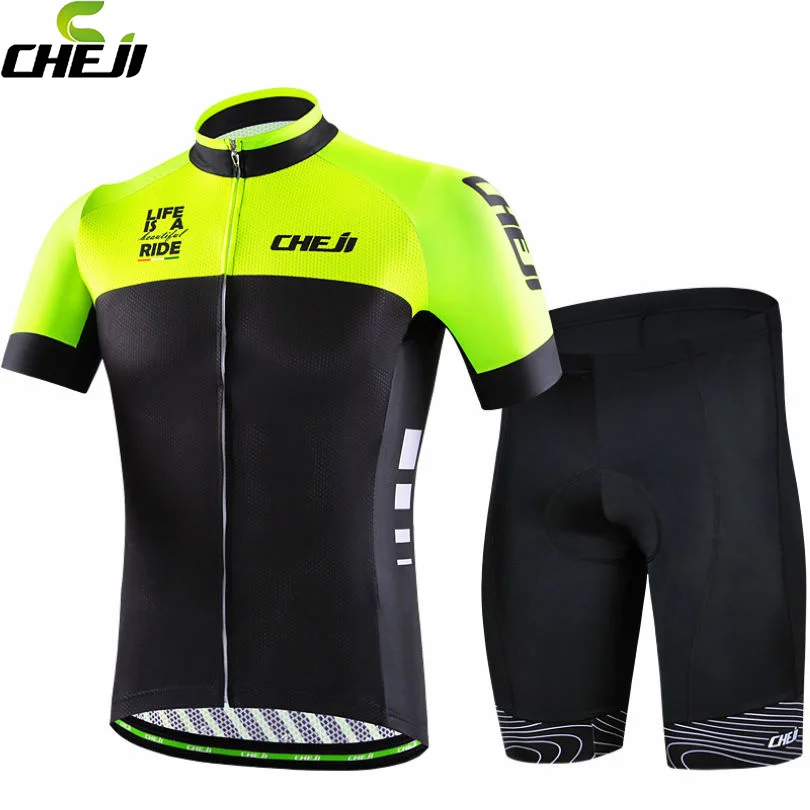

CHEJI Riding Ropa Ciclismo Men Cycling Jersey & Bib Short Sets Short Sleeve Summer Bicycle Wear Black-Green