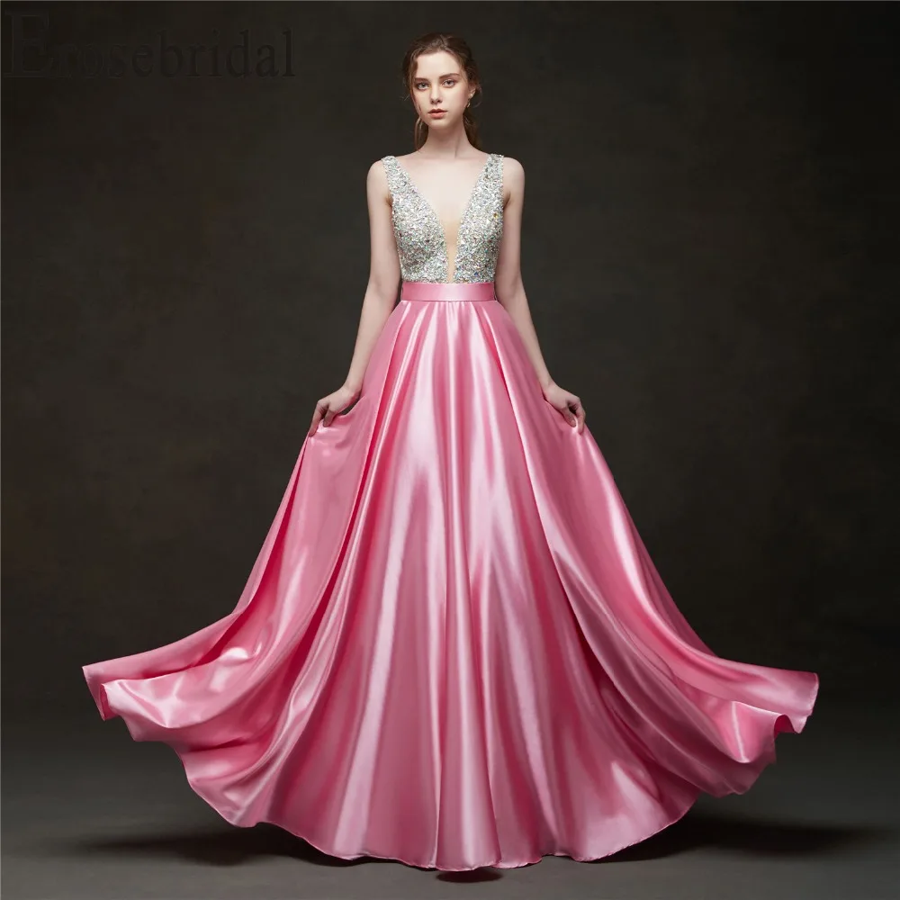 Женское атласное вечернее платье Erosebridal длинное ТРАПЕЦИЕВИДНОЕ ПЛАТЬЕ С V
