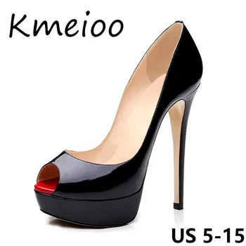 

Kmeioo 2018 US Size 5-15 New Fashion Sexy Platform Shoes Women Peep Toe High Heels Slip On Pumps Evening Party Wedding Shoes