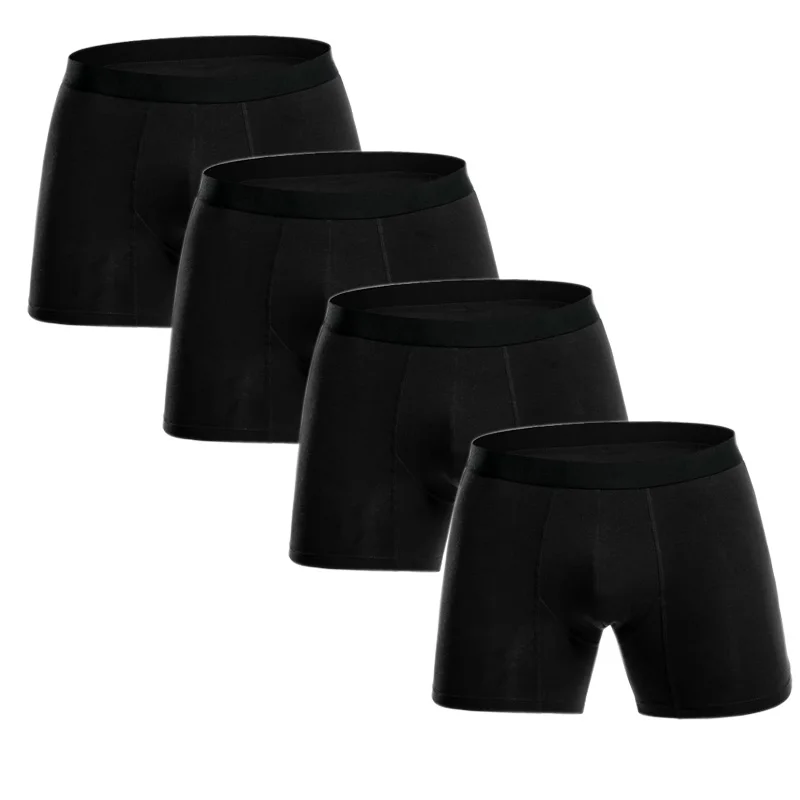 

4Pcs/lot Long Boxer Mens Underwear Cotton Man Boxers Breathable Solid Flexible Shorts Boxershort Pure Color Male Underpants