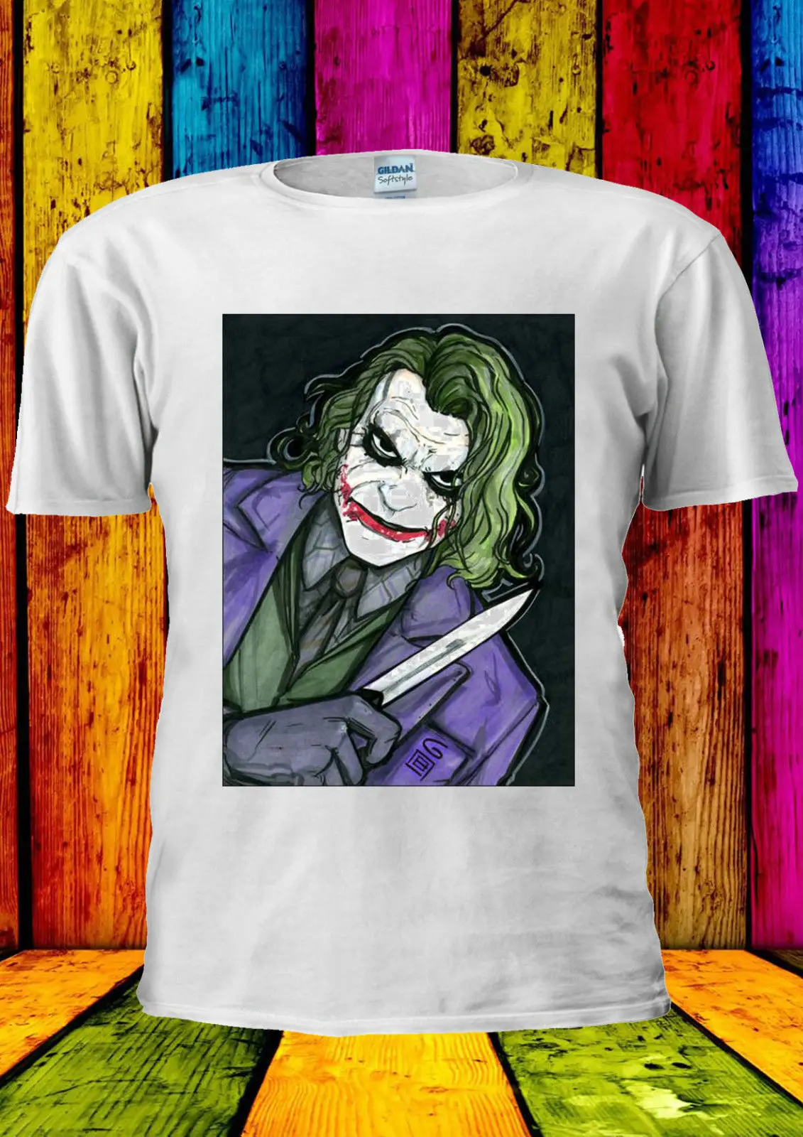 

The Joker Heath Ledger Knife T-shirt Vest Tee Tops Men Women Cartoon t shirt men Unisex New Fashion tshirt Loose Size top
