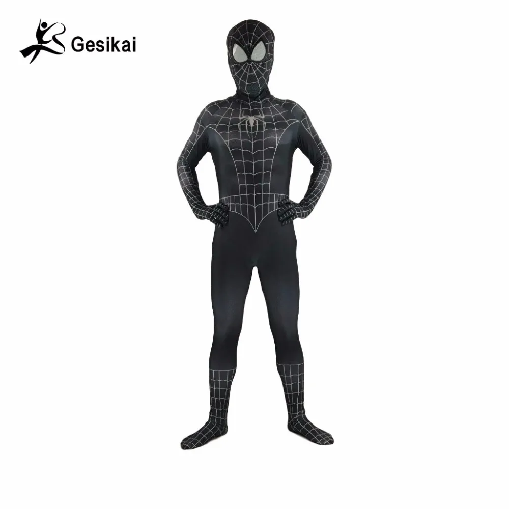 24 hodin expedice Mens Spiderman kostýmy 3D tisk Zpět Zip Černá plná karoserie originální Spiderman Halloween kostým