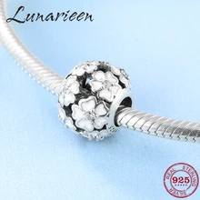 925 пробы, серебряные, модные, серебряные, белые цветы, круглые, эмалированные ювелирные бусины, подходят к оригиналу Pandora, очаровательный браслет, изготовление ювелирных изделий
