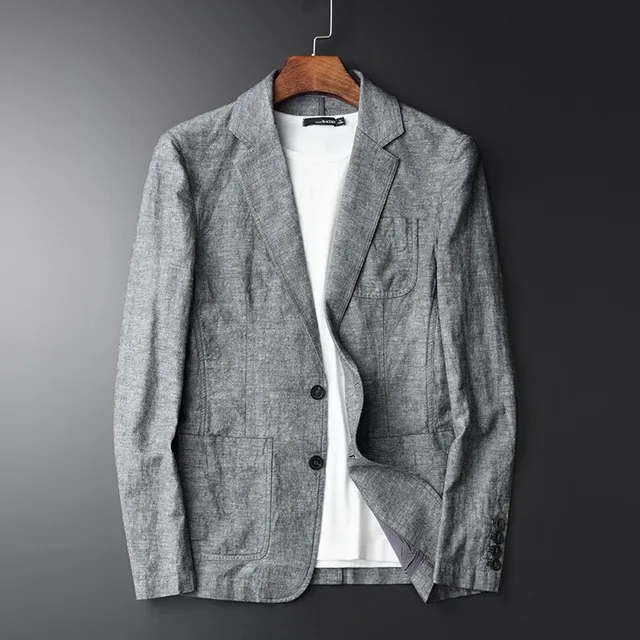 Men Casual Linen Suit Summer Thin Plus Size 4Xl Slim Fit Grey Blazer