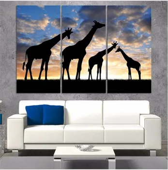 

3pcs /set Abstract African Landscape Animal Giraffe Modern Wall Art Painting On Canvas silhouette Picture high quality