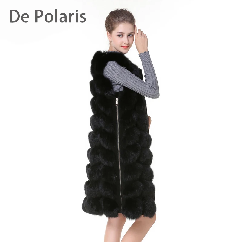 Real Fox Fur Vest Fur Vest With Side Zipper Black Winter Coat Waistcoat Fox Fur Female Genuine Fox Fur Jackets Ship by DHL