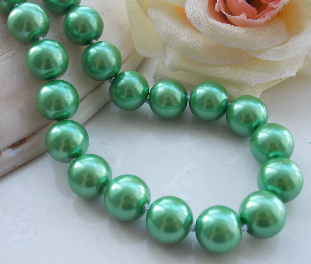 

Free Shipping >> 12mm Green South Sea Shell Pearl Round Beads Necklace 18'' P-11