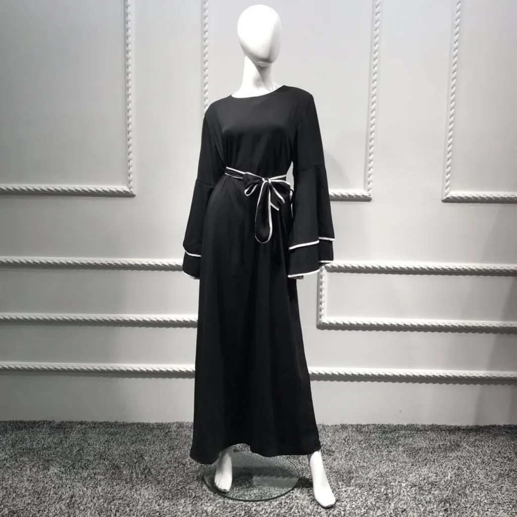 Исламская Мода Большие размеры Для женщин открытой передней кардиган Кафтан Абая, для мусульман одежда, макси платье туннель с двумя