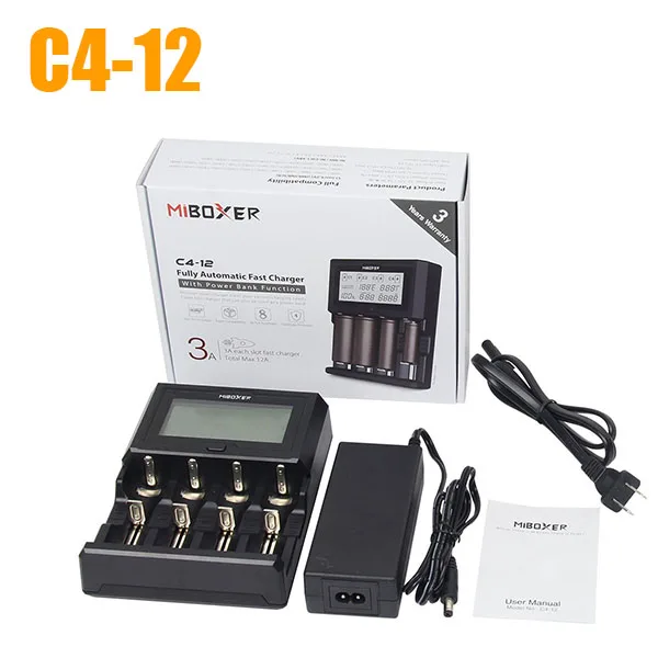 C4 12 Miboxer Смарт зарядное устройство ЖК-экран 3.0A для Li-ion/IMR/INR/ICR/Ni-MH/Ni-Cd аккумуляторные батареи VS(VC2 D2 VC4 I4 D4 - Цвет: C4 12