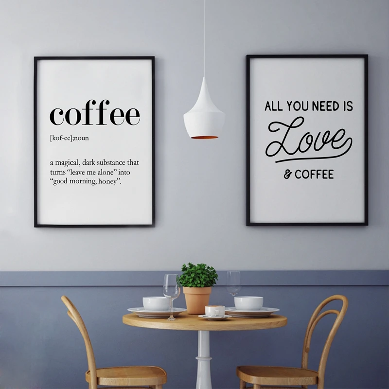 This home runs on Love & Coffee print Coffee poster Coffee quote print Quote poster Kitchen art Retro print Minimal print Minimal design