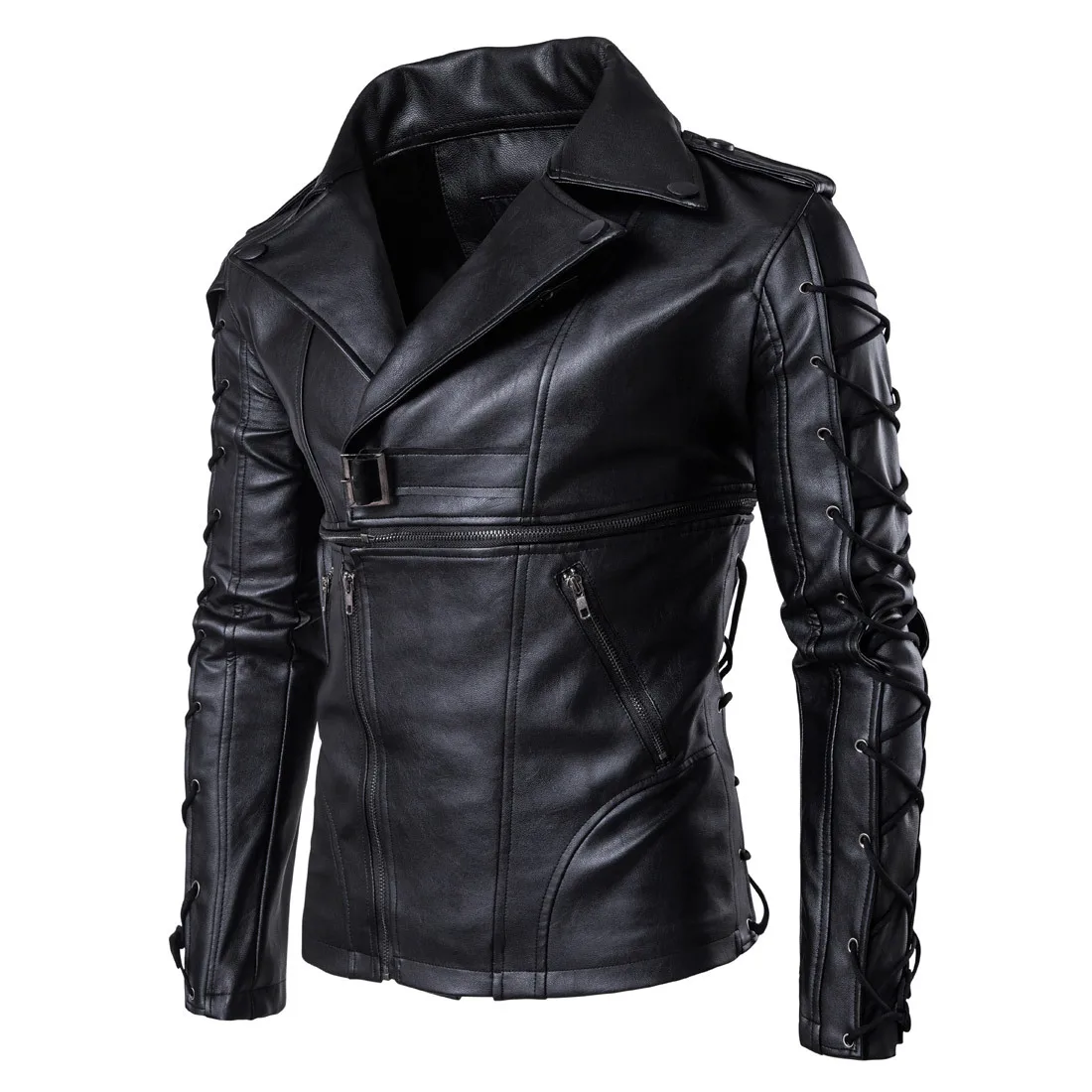 Мужская приталенная куртка из ПУ кожи с импортом черепа|leather jacket men slim|mens faux fur