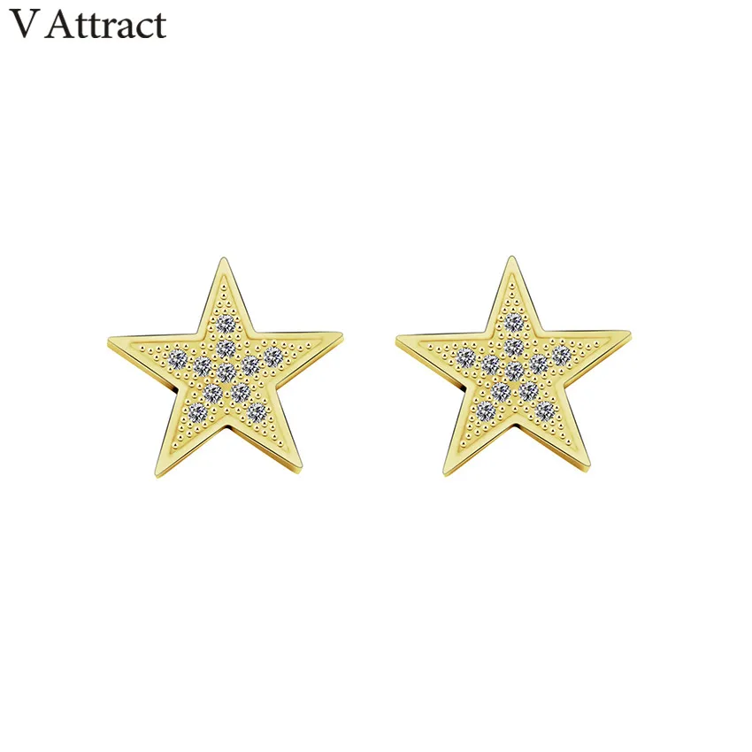 

V Attract Gold Filled CZ Star Charm Stud Earrings Women Christmas Gift Vintage Jewelry Crystal Boucles D'oreilles Pour Les Femme