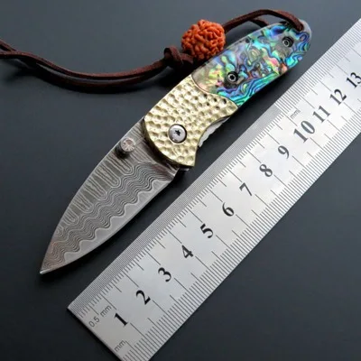 

New outdoor Damascus folding knife natural bob shell color handle stainless steel creative sharp knife, pocket knife