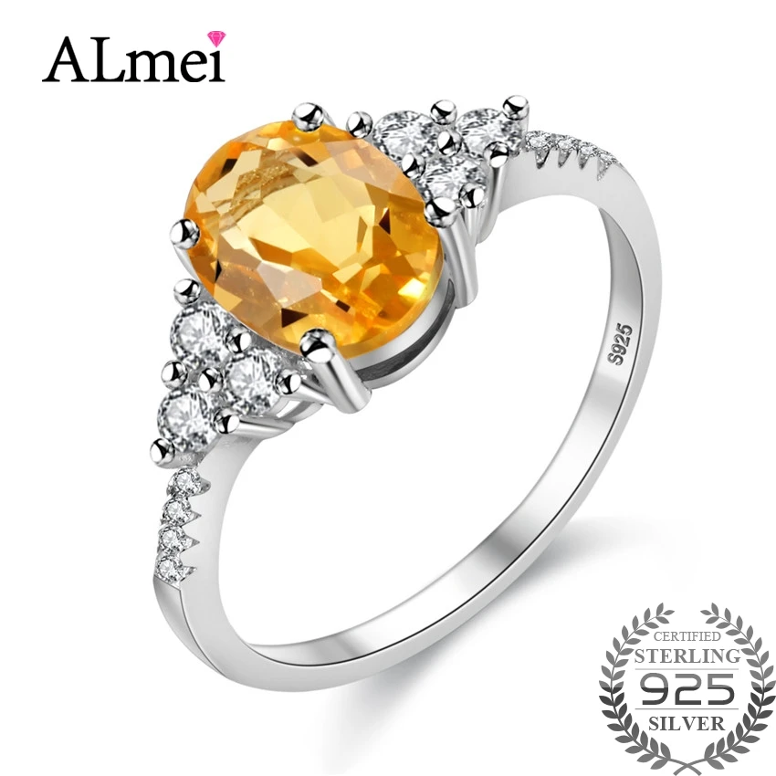 Almei 10% ct натуральный цитрин искусственное кольцо оригинальное женское серебряное
